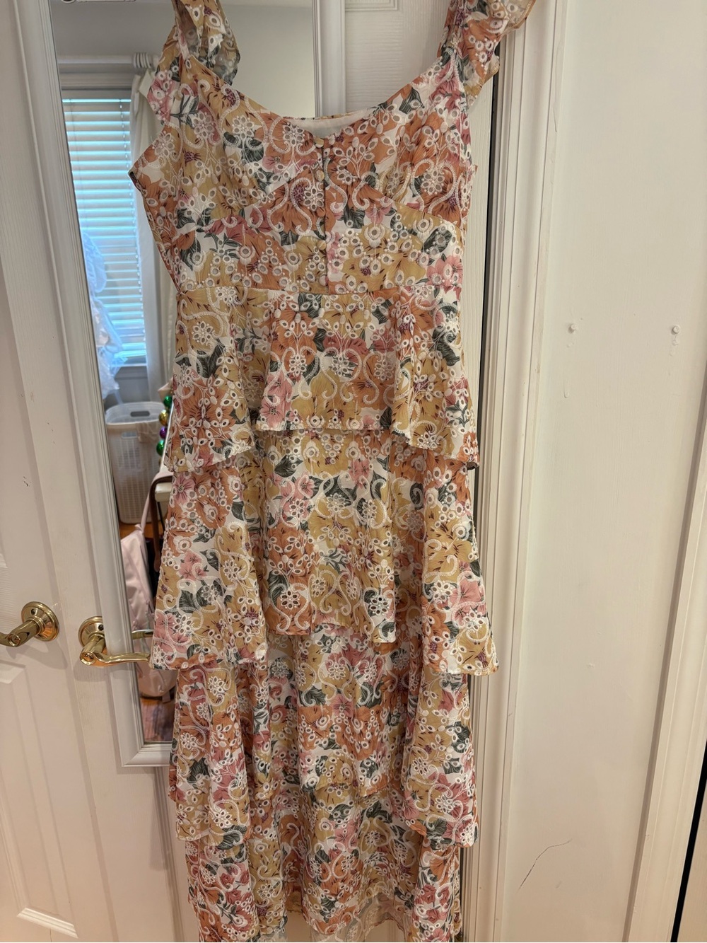 En Saison Floral Tiered Midi Dress in Pink & Yellow